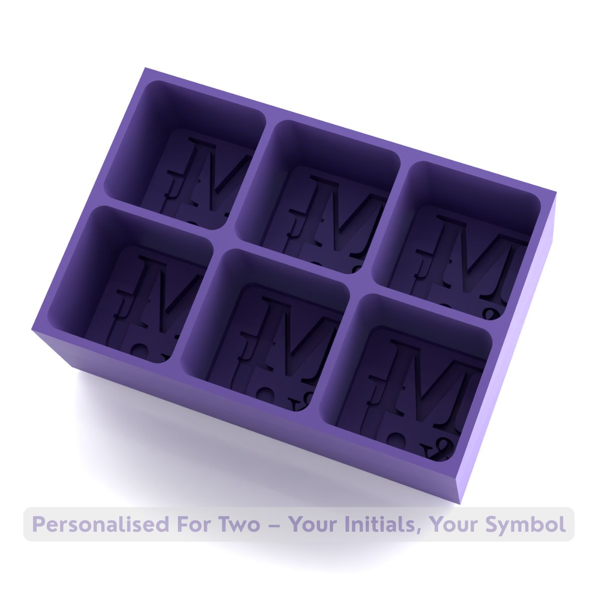 Purple silicone tray moulding M & J initials – luxury couples cocktail accessory